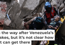 Rescue workers carry a person on a stretcher in Caracas following an earthquake in Venezuela on June 24, 2026. Juan Barreto/AFP via Getty Images